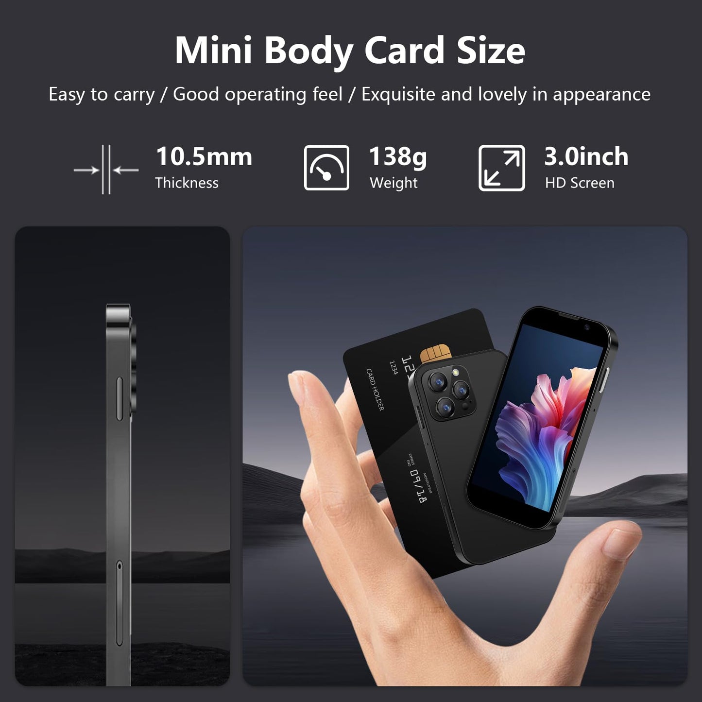 soyes Mini Phone World's Smallest 3.0" HD Touch Screen Mini Smartphone Unlocked Android Compact Mobile Phone for Kids &Students Cell Phone wih Quad-Core Dual SLM Face lD2GB+16GB Blue